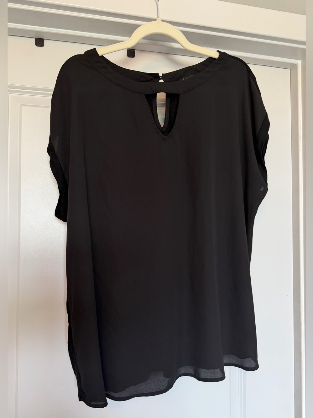 Papermoon Black Mixed Media Keyhole Blouse Top Size 1X